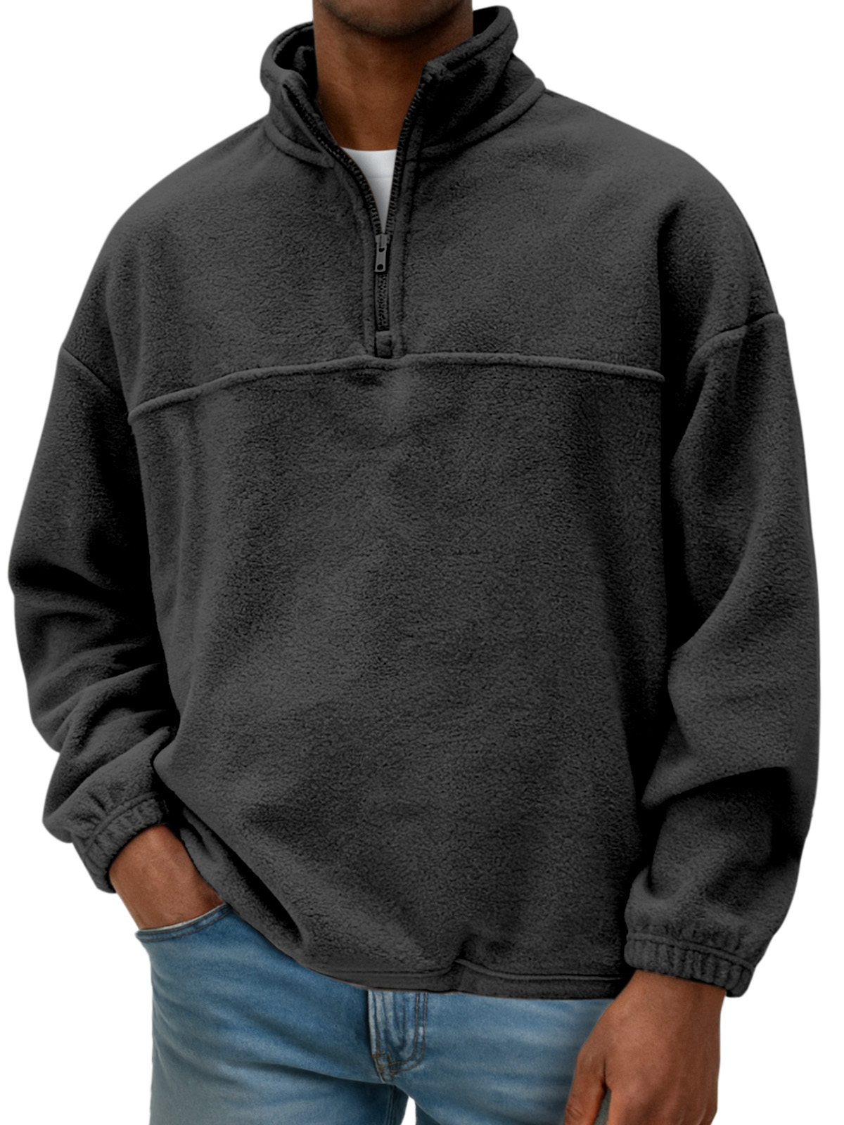 Men's Double-sided Polar Fleece Loose Drawstring Plus Fleece Half-zip Sweatshirt