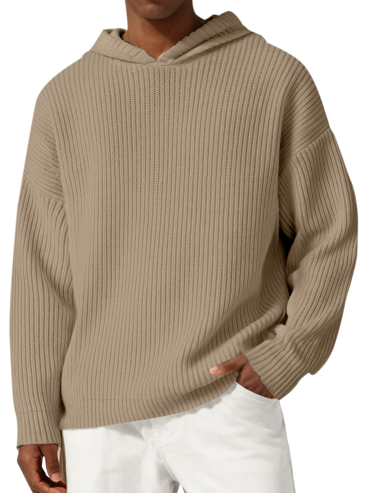 Men's Everyday Casual Solid Color Knitted Hooded Sweater