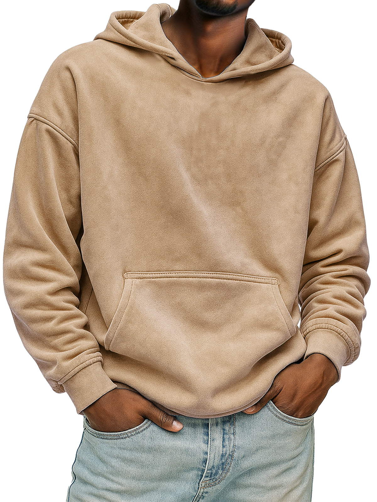 Men's Solid Color Suede Casual Hooded Sweatshirt