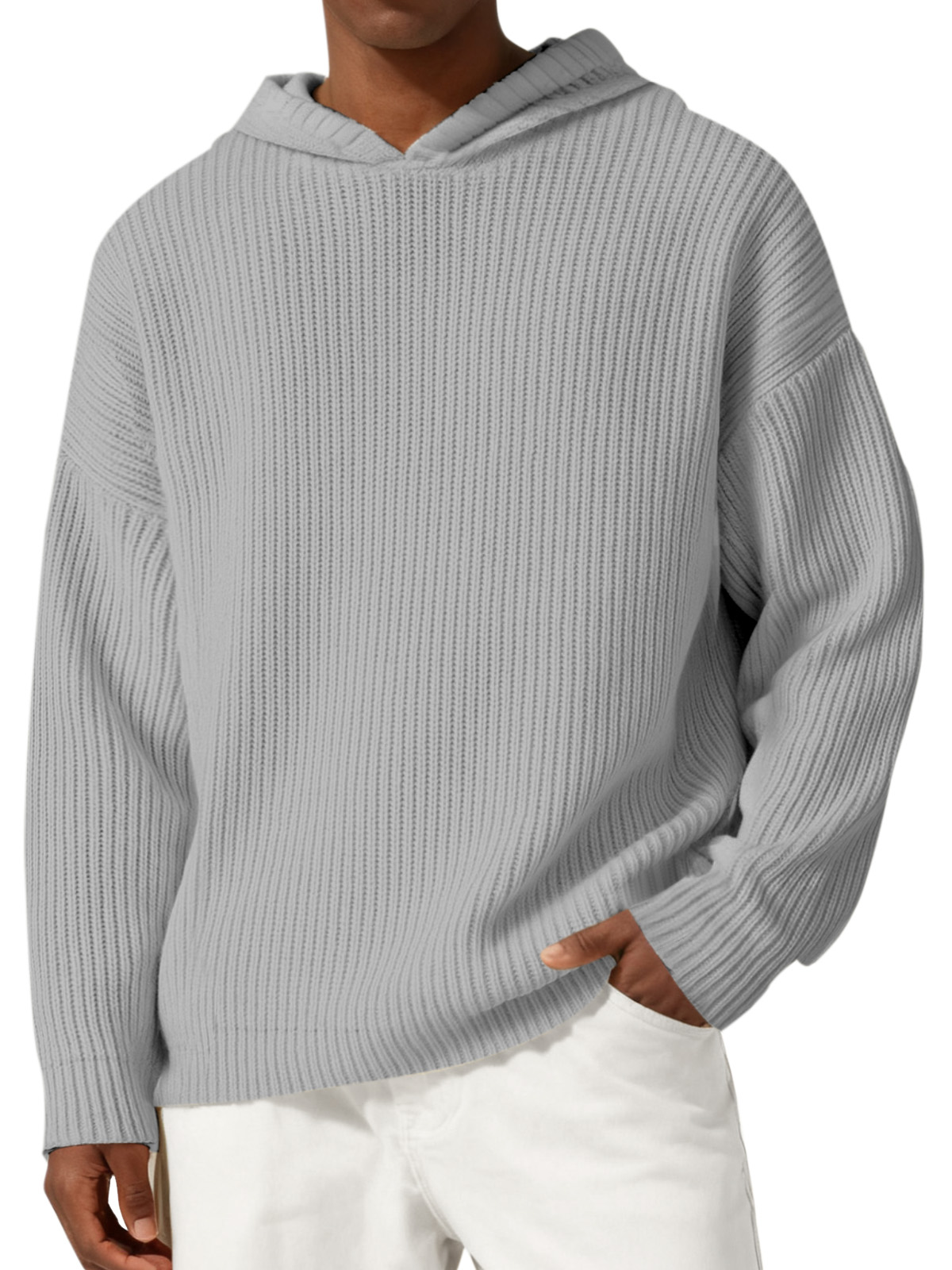 Men's Everyday Casual Solid Color Knitted Hooded Sweater