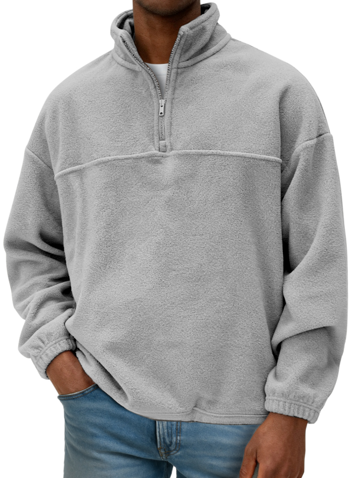 Men's Double-sided Polar Fleece Loose Drawstring Plus Fleece Half-zip Sweatshirt