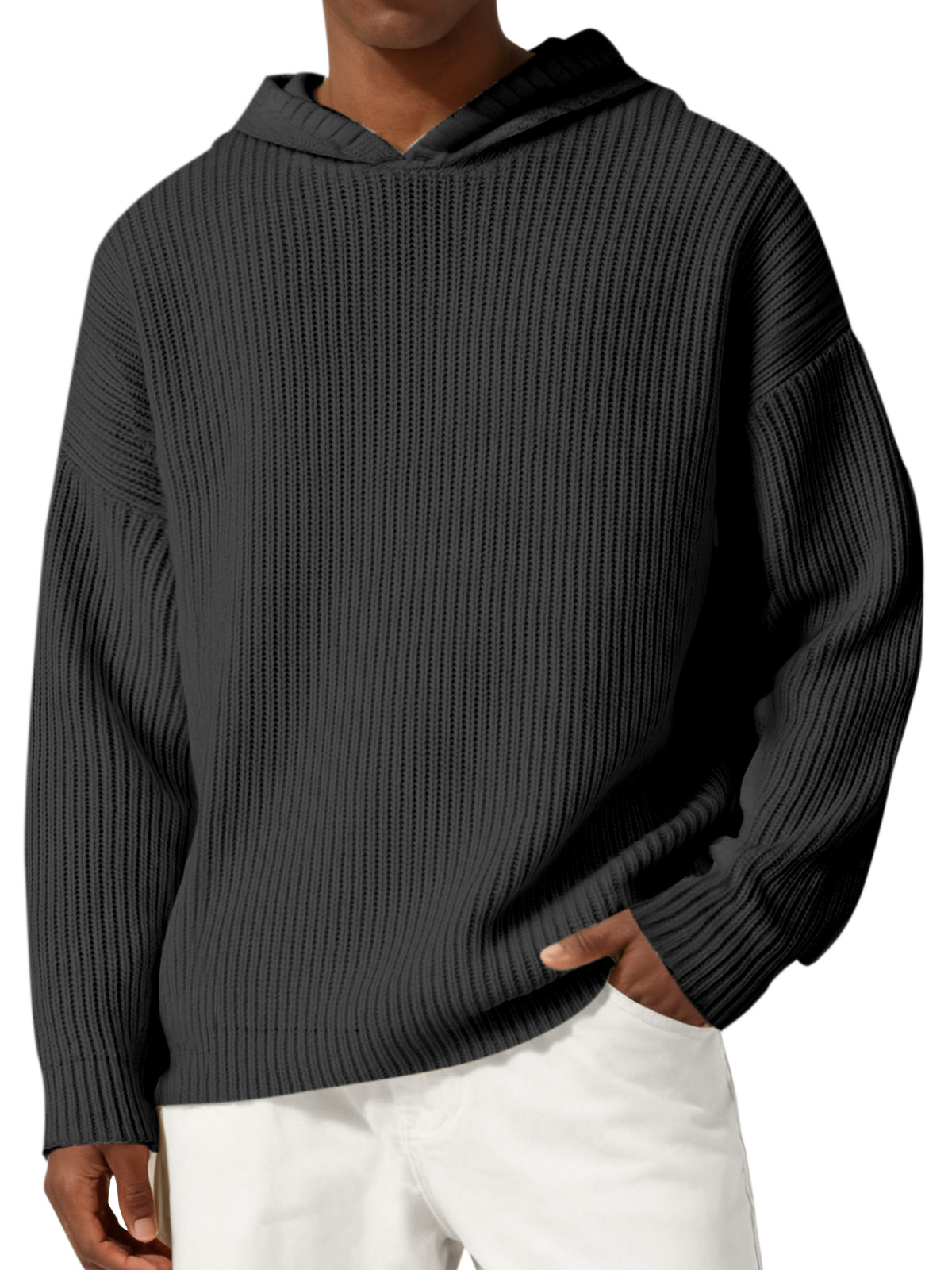 Men's Everyday Casual Solid Color Knitted Hooded Sweater