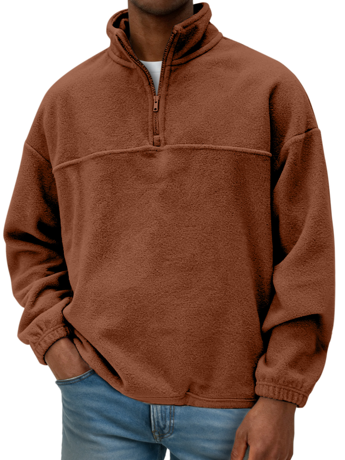 Men's Double-sided Polar Fleece Loose Drawstring Plus Fleece Half-zip Sweatshirt