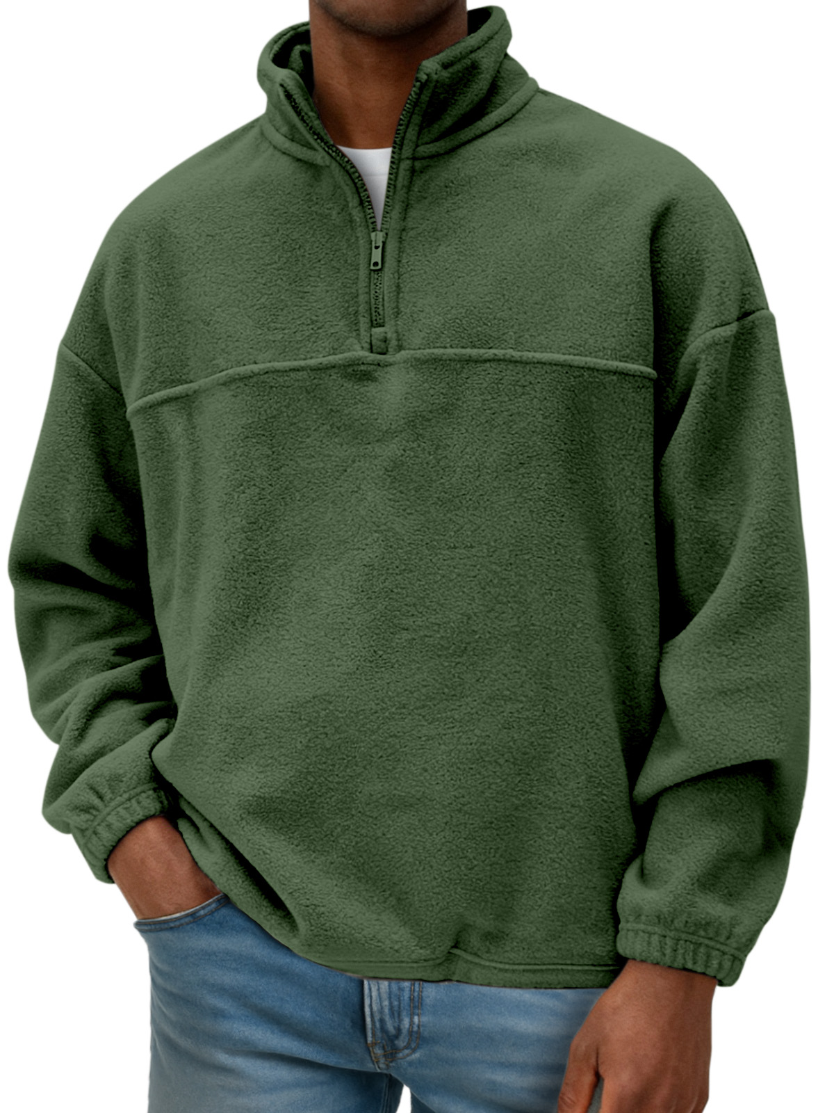 Men's Double-sided Polar Fleece Loose Drawstring Plus Fleece Half-zip Sweatshirt