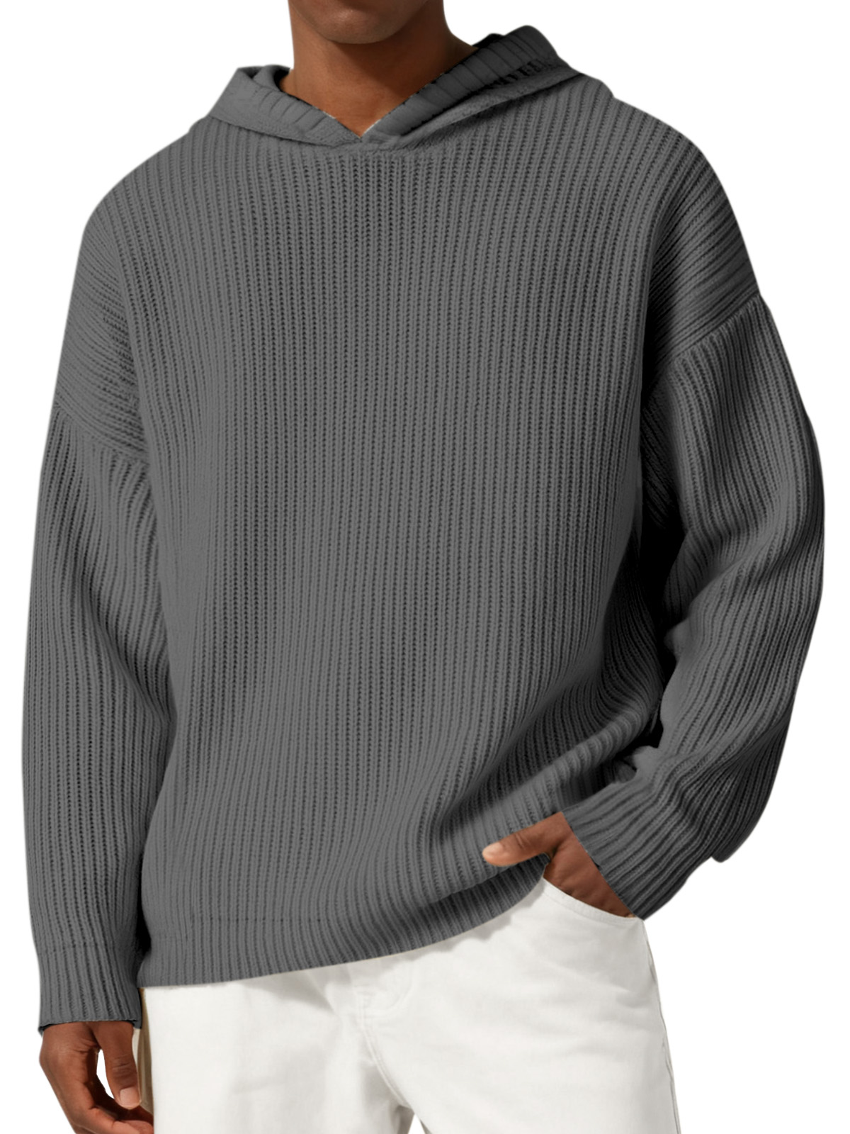 Men's Everyday Casual Solid Color Knitted Hooded Sweater