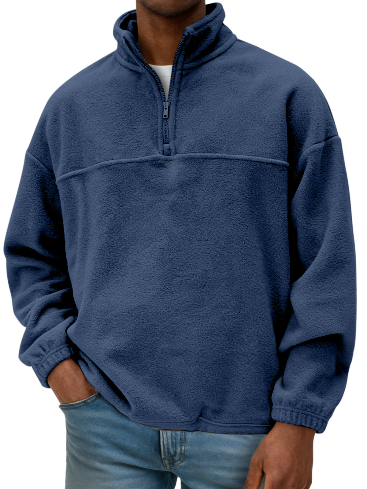 Men's Double-sided Polar Fleece Loose Drawstring Plus Fleece Half-zip Sweatshirt