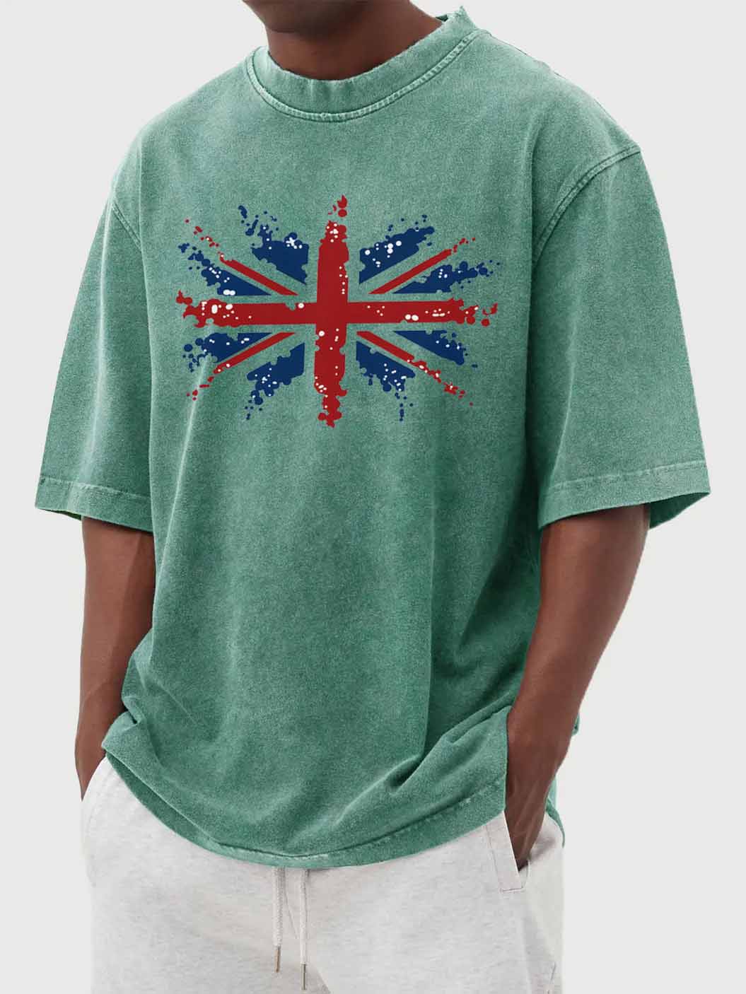 Men's Vintage Washed Union Jack Print Short Sleeve T-Shirt