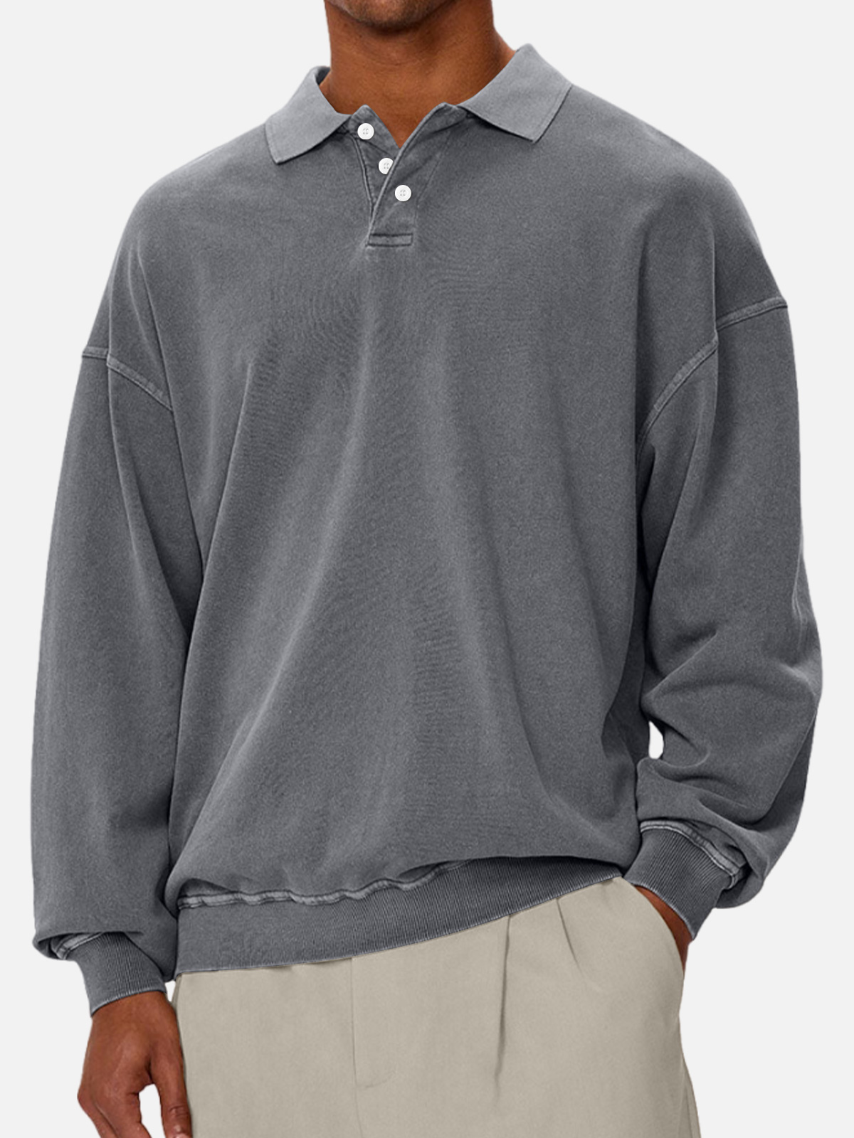 Men's Casual Solid Color Lapel Comfortable Long-sleeved Sweatshirt