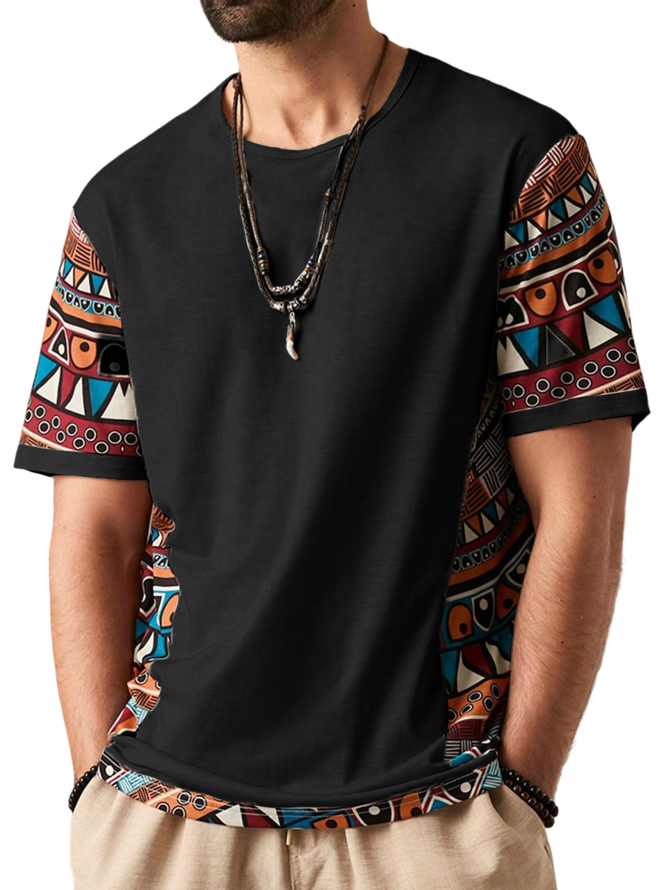Men's Retro Ethnic Print Short Sleeve T-Shirt