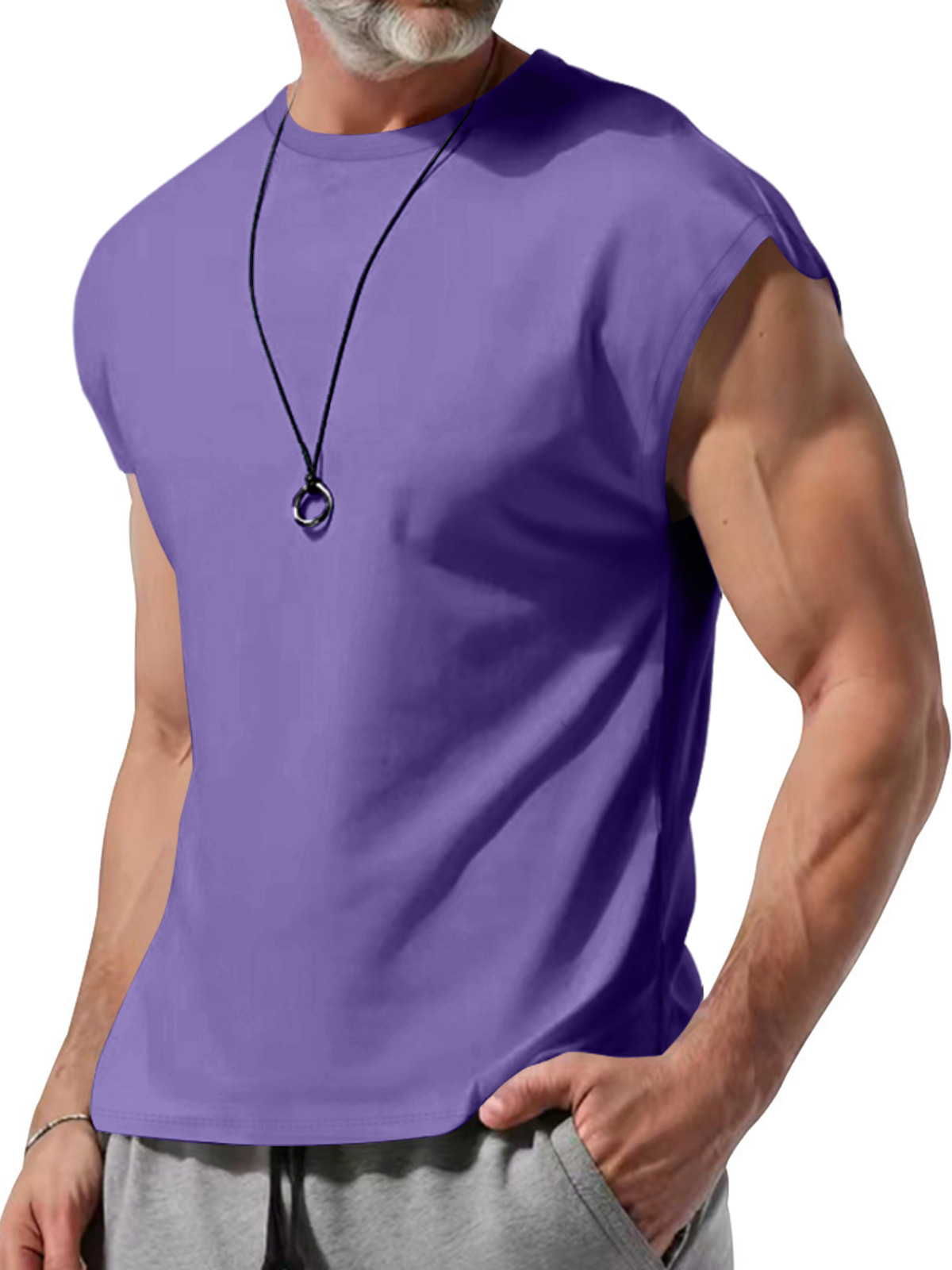 Men's Summer Cotton Round Neck Solid Color Sleeveless Tank Top T-Shirt
