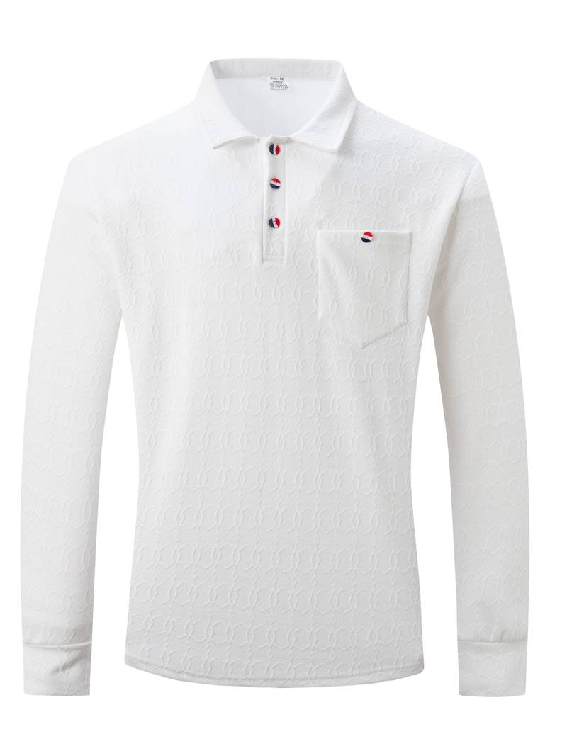 High Quality Men's Pocket Long Sleeve Jacquard Lapel Polo