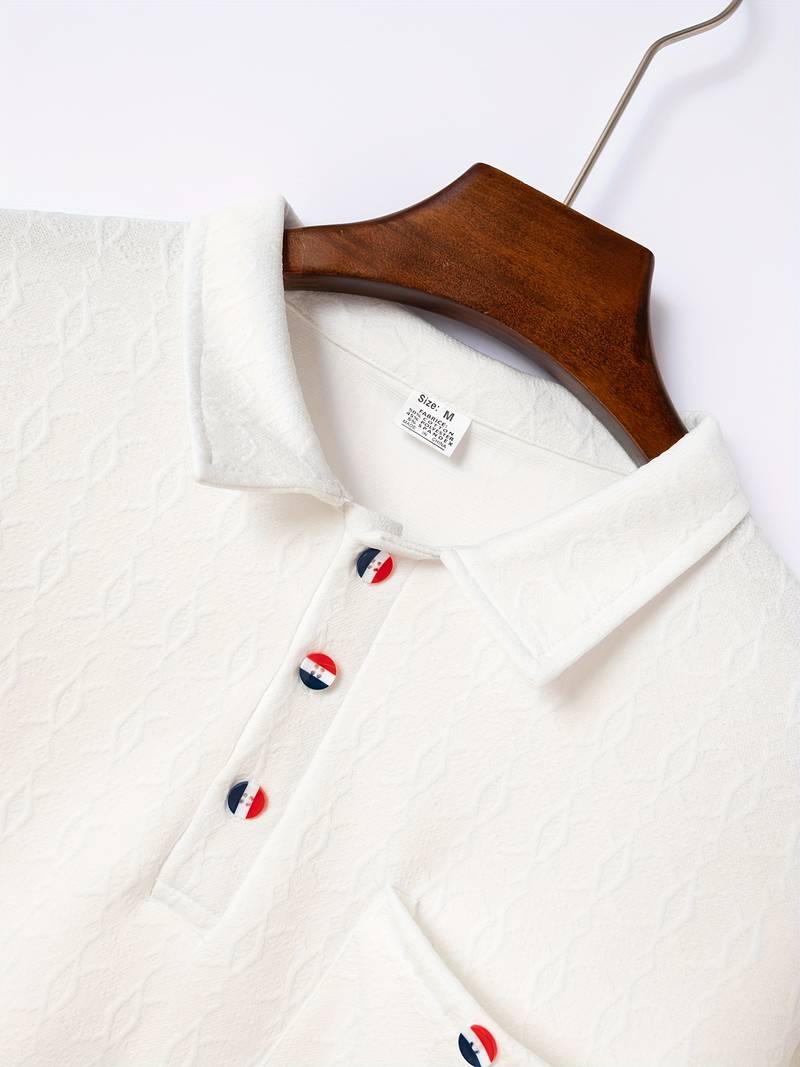 High Quality Men's Pocket Long Sleeve Jacquard Lapel Polo