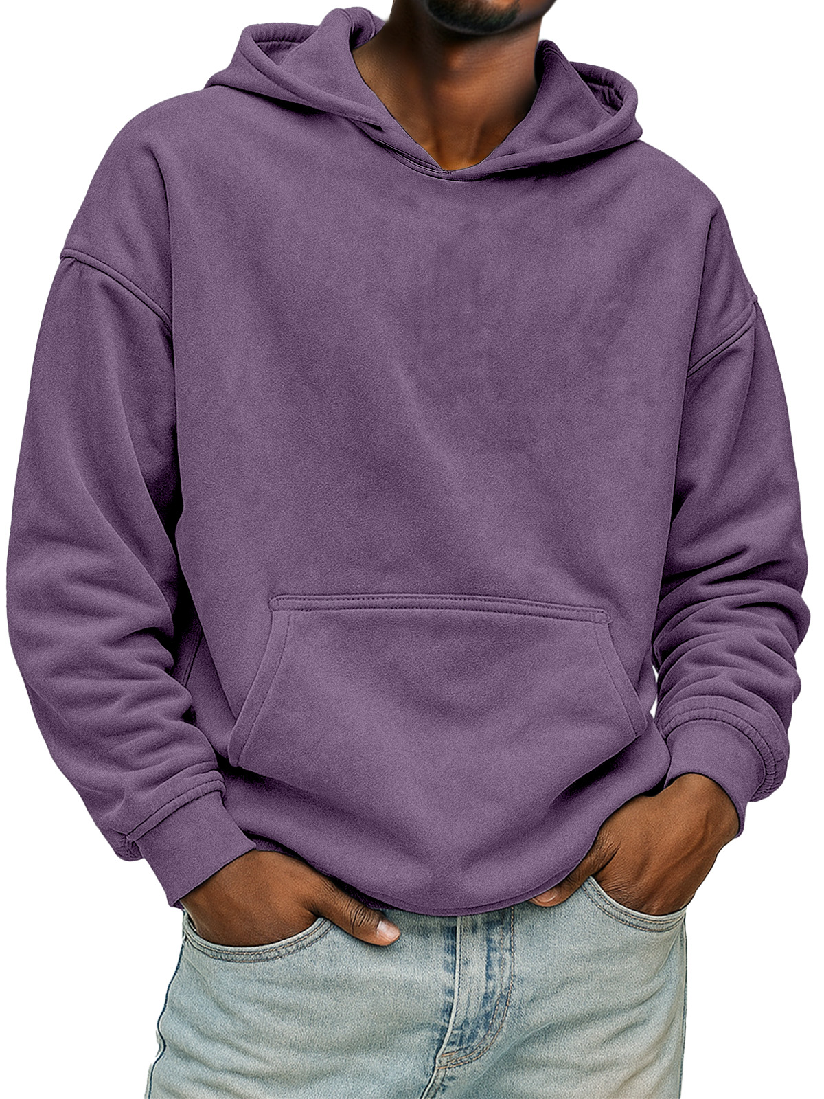 Men's Solid Color Suede Casual Hooded Sweatshirt