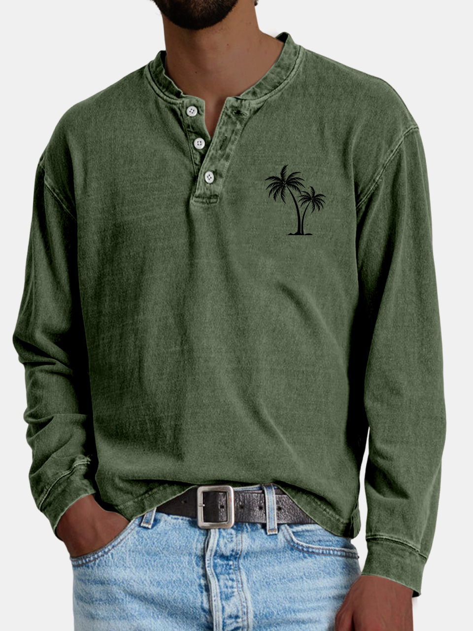 Men's Casual Vintage Coconut Print Button-down Henley