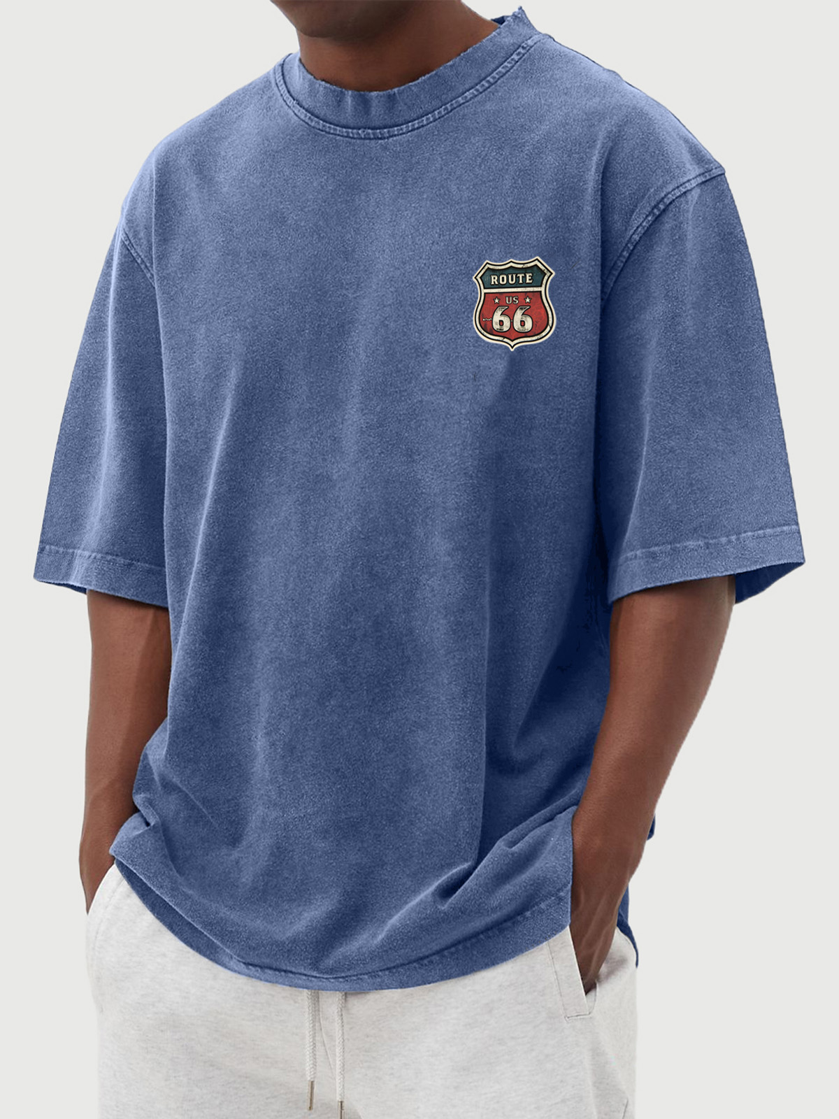 Men's Vintage Washed Route 66 Print Short Sleeve T-shirt
