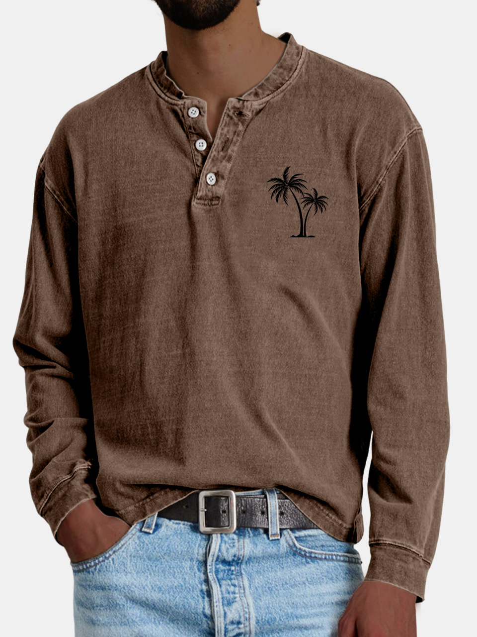 Men's Casual Vintage Coconut Print Button-down Henley