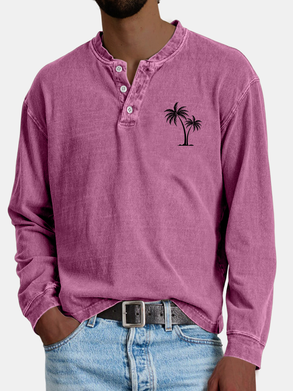 Men's Casual Vintage Coconut Print Button-down Henley