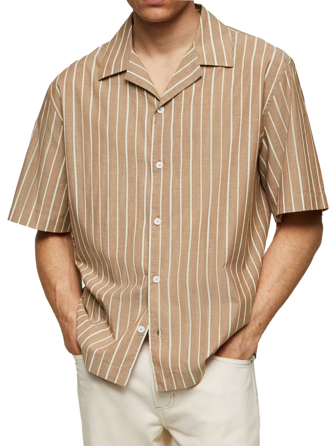 Men's Casual Striped Printed Cuban Collar Short Sleeve Shirt