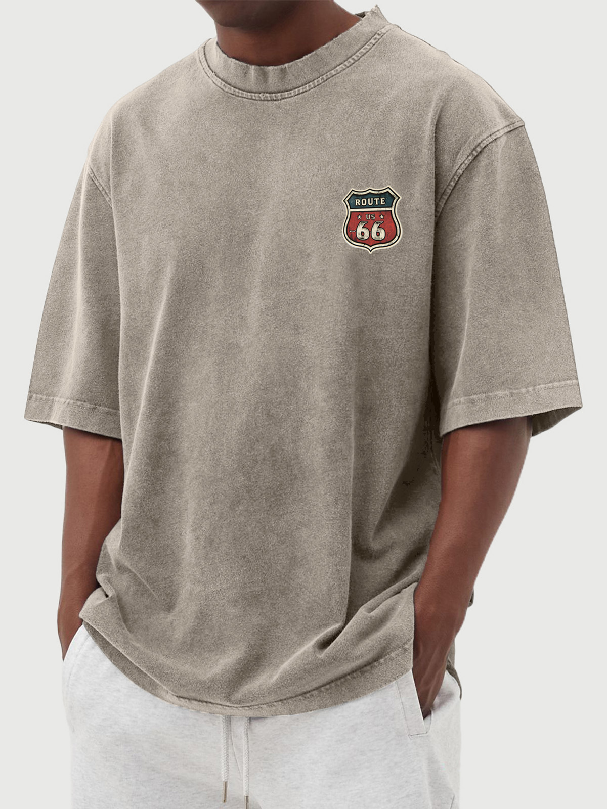 Men's Vintage Washed Route 66 Print Short Sleeve T-shirt