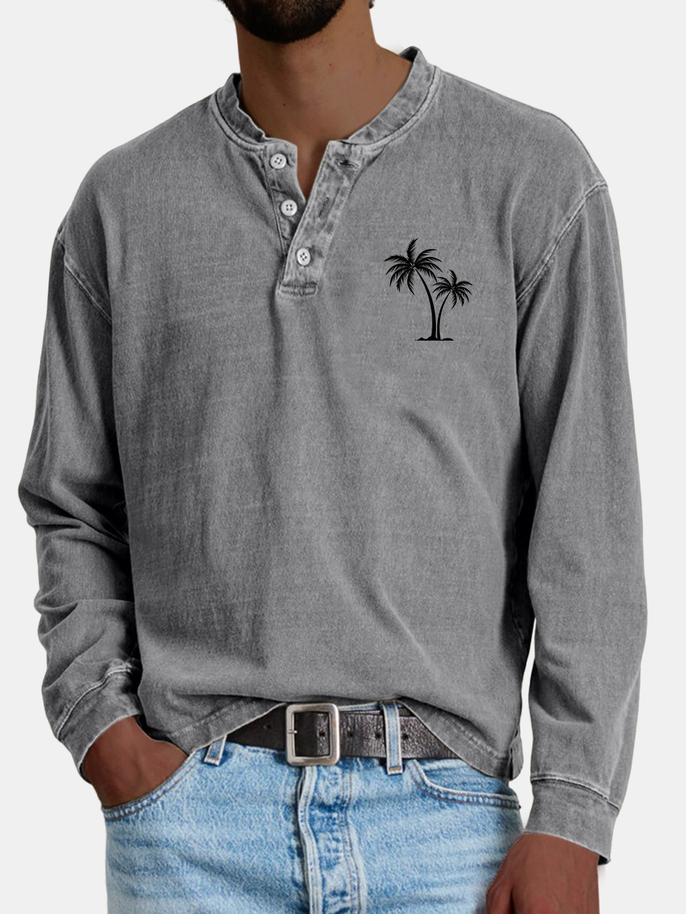 Men's Casual Vintage Coconut Print Button-down Henley
