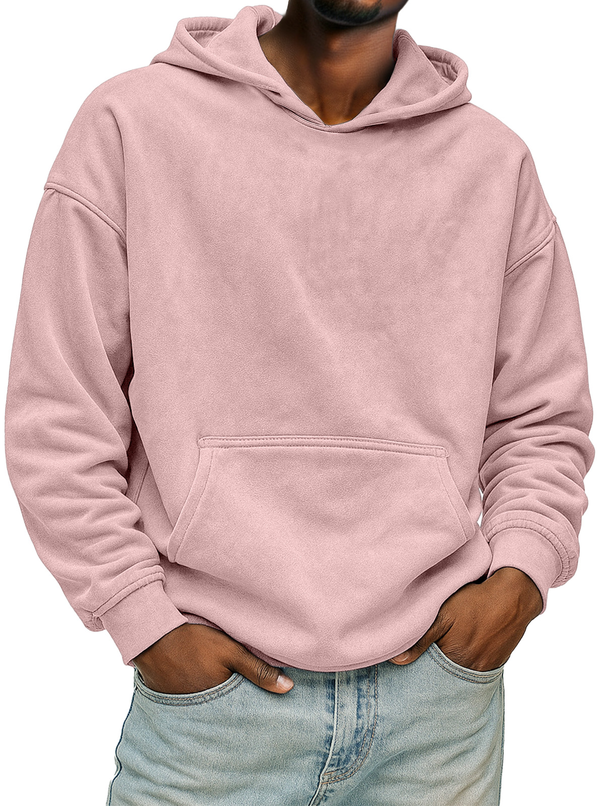 Men's Solid Color Suede Casual Hooded Sweatshirt