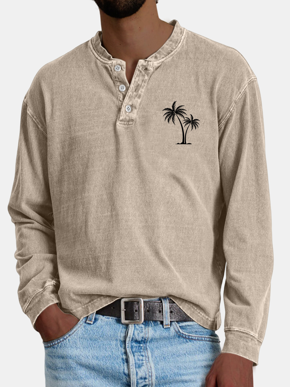 Men's Casual Vintage Coconut Print Button-down Henley