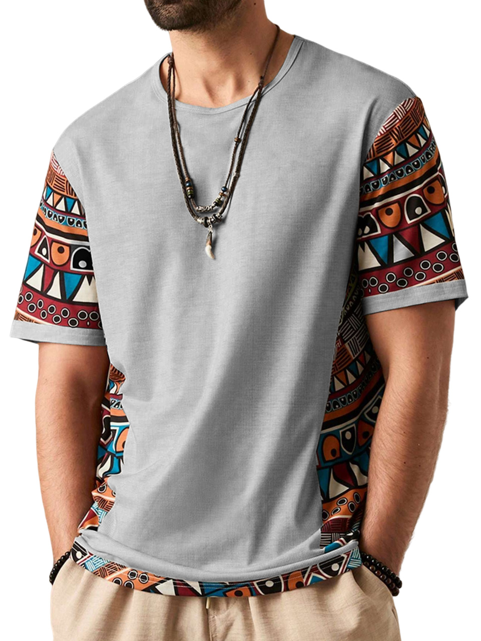 Men's Retro Ethnic Print Short Sleeve T-Shirt