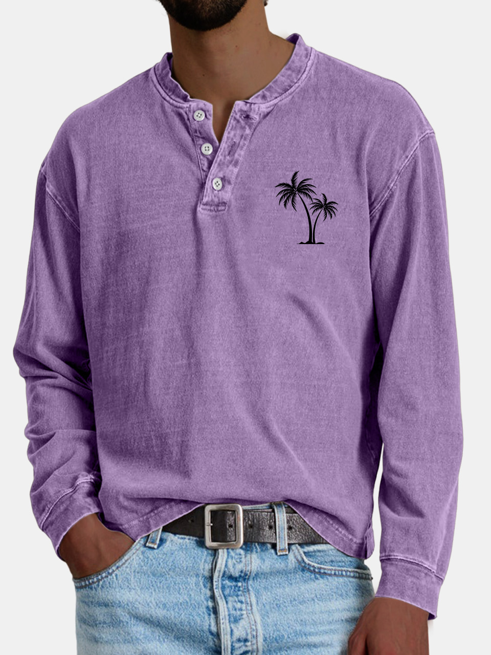 Men's Casual Vintage Coconut Print Button-down Henley