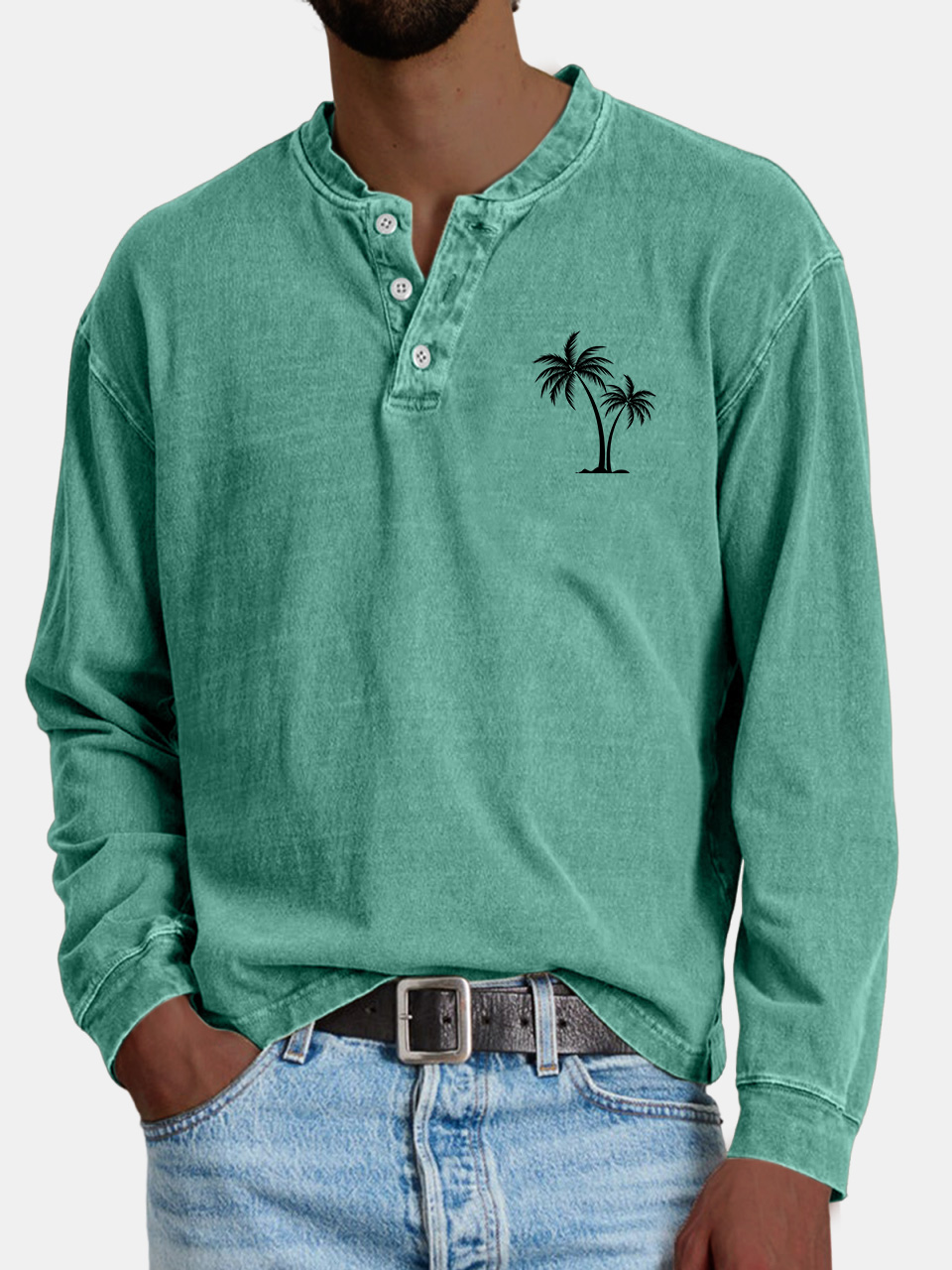 Men's Casual Vintage Coconut Print Button-down Henley