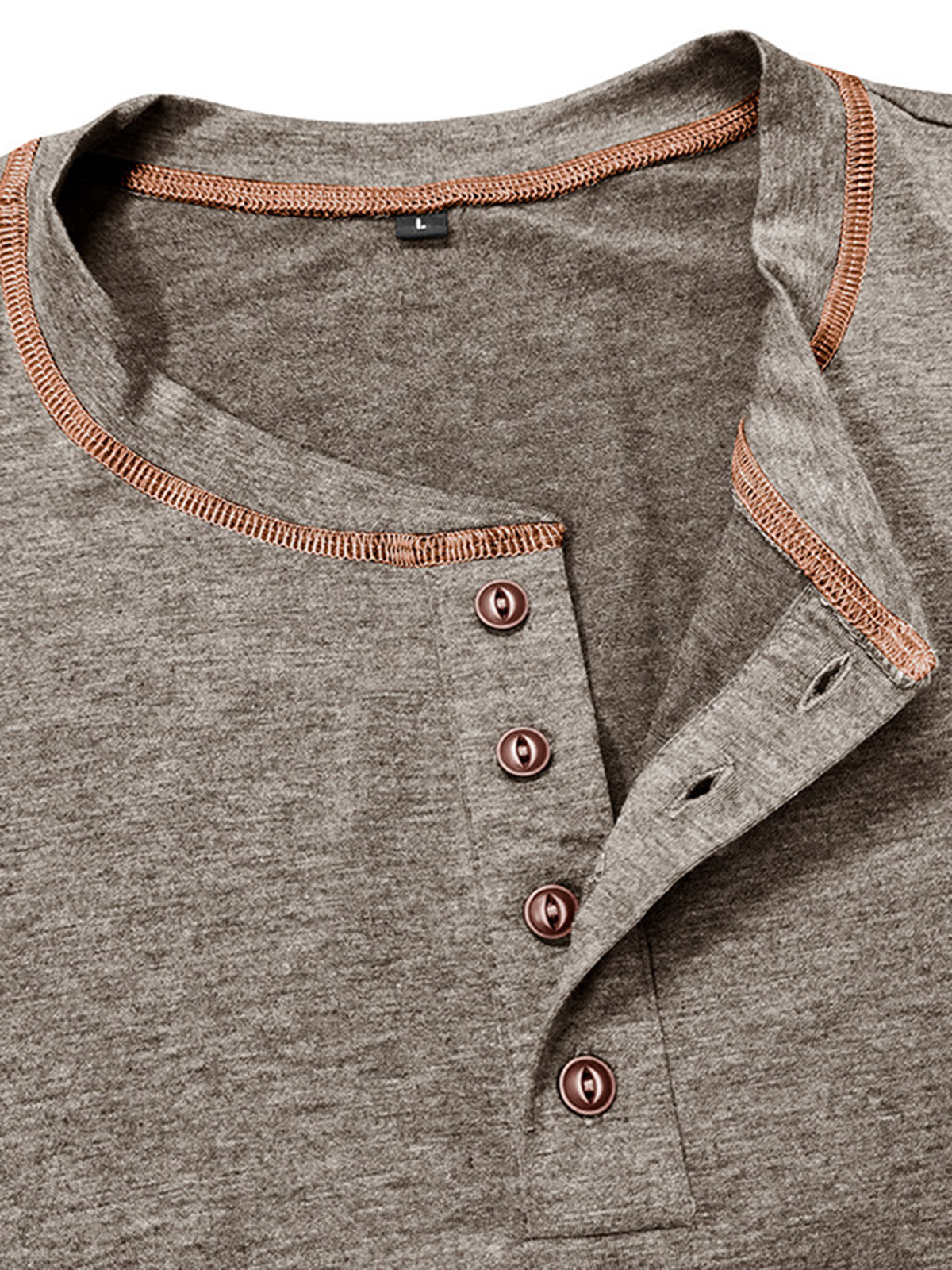 Men's Simple And Comfortable Solid Color Crew Neck Henley Shirt