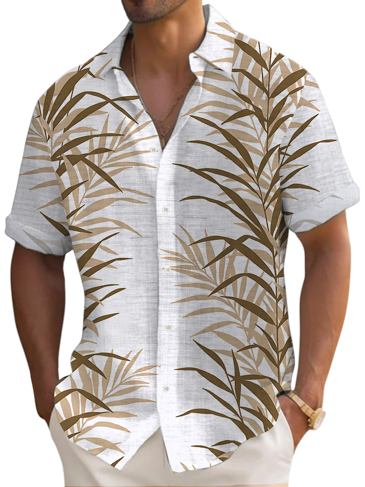 Men's Hawaiian Palm Leaf Print Short Sleeve Shirt