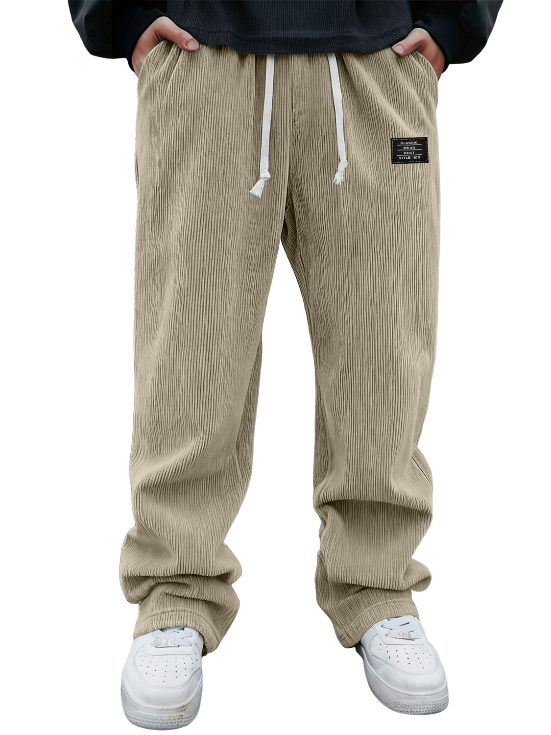 Men's Corduroy Embroidered Logo Casual Loose-fitting Trousers