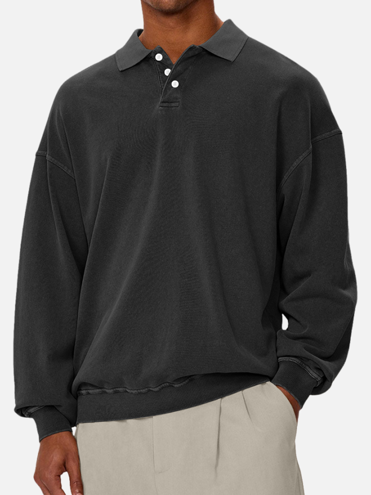 Men's Casual Solid Color Lapel Comfortable Long-sleeved Sweatshirt