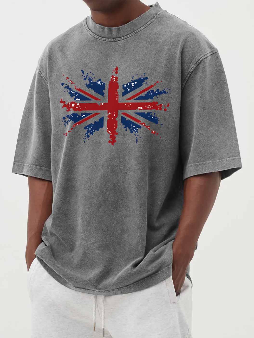 Men's Vintage Washed Union Jack Print Short Sleeve T-Shirt