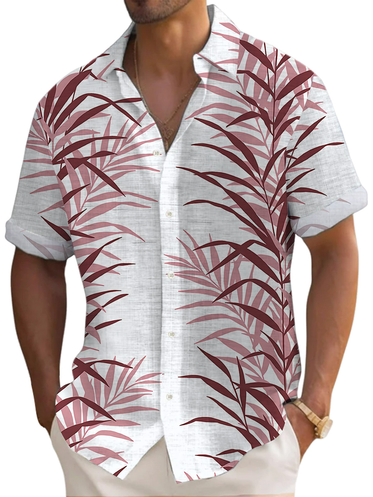 Men's Hawaiian Palm Leaf Print Short Sleeve Shirt