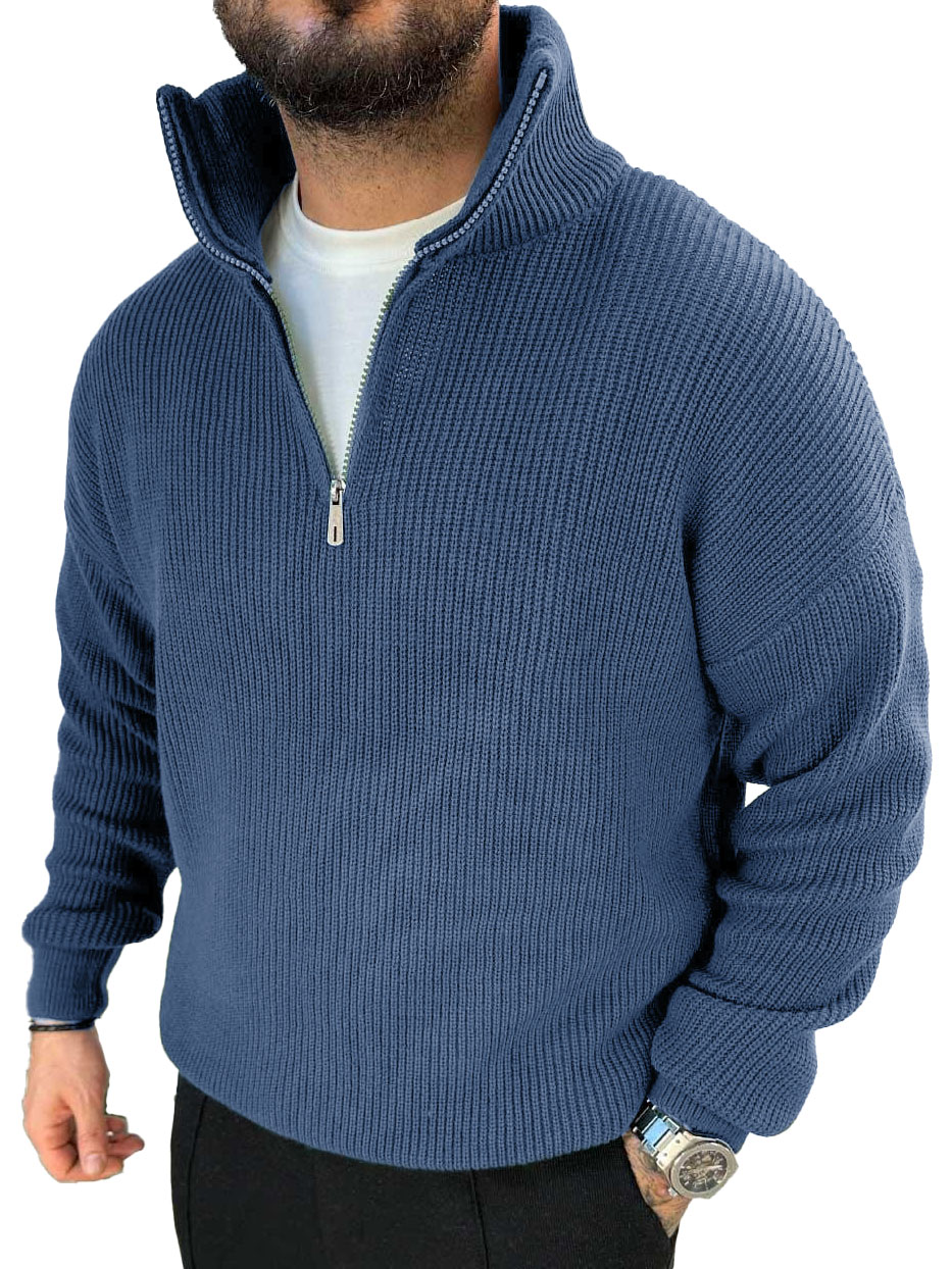 Men's Fashionable Casual Stand Collar Zipper Sweater