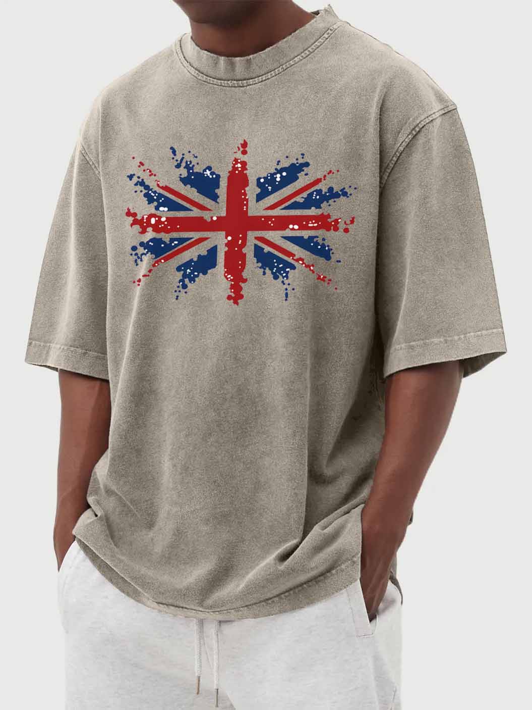 Men's Vintage Washed Union Jack Print Short Sleeve T-Shirt