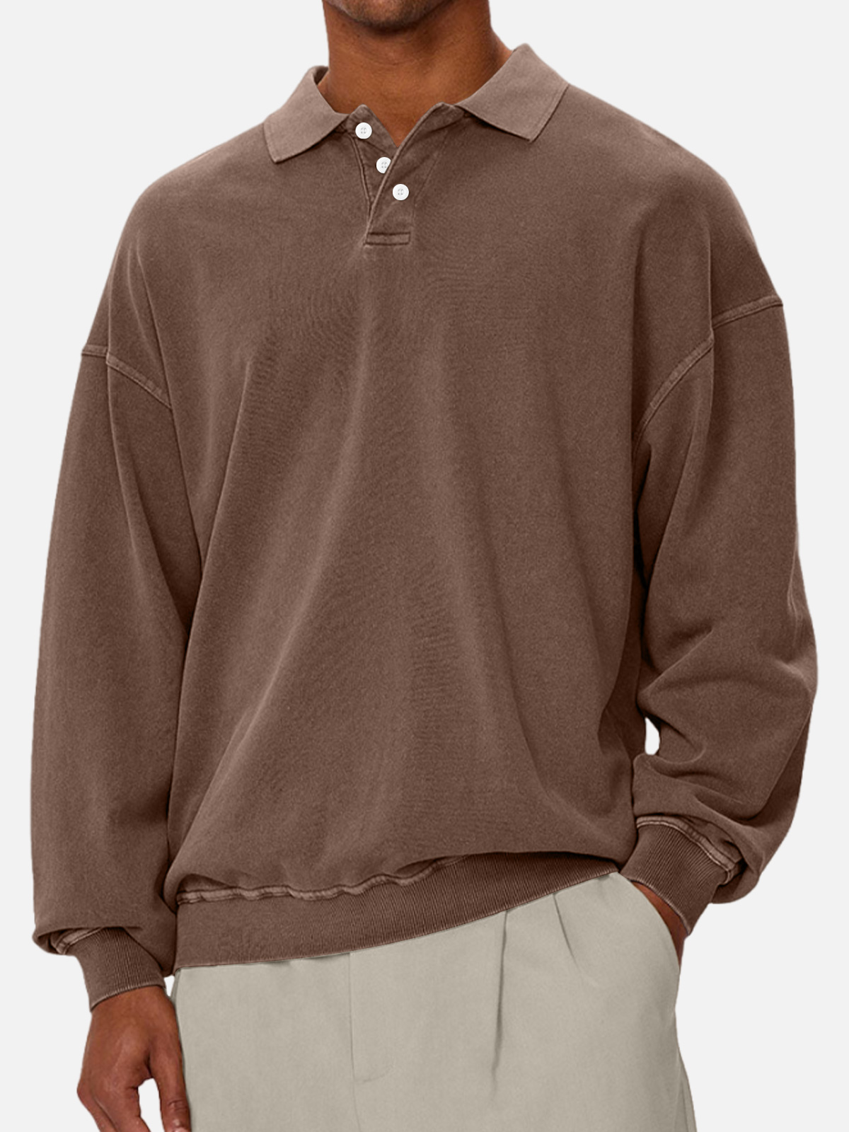 Men's Casual Solid Color Lapel Comfortable Long-sleeved Sweatshirt