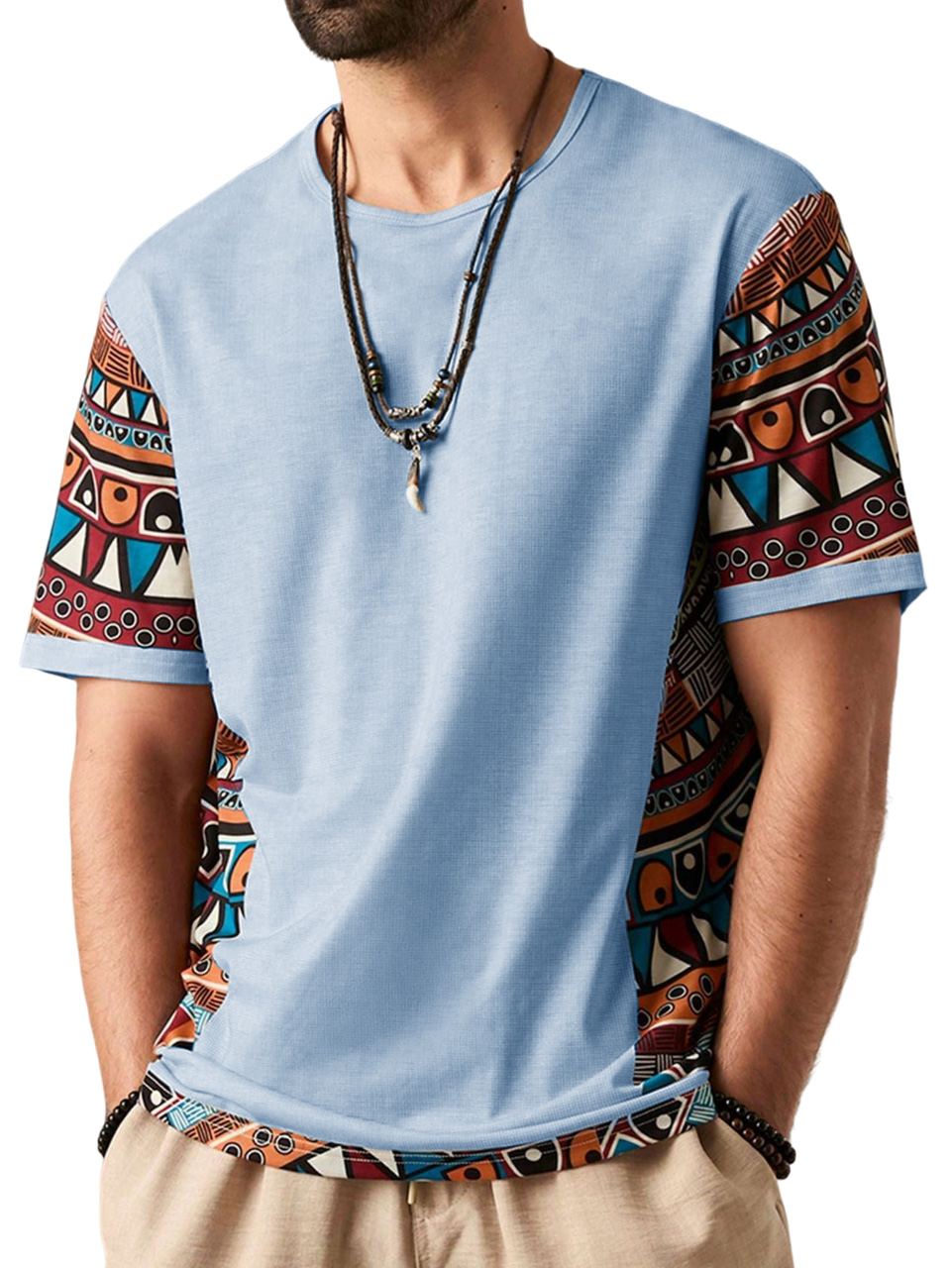 Men's Retro Ethnic Print Short Sleeve T-Shirt