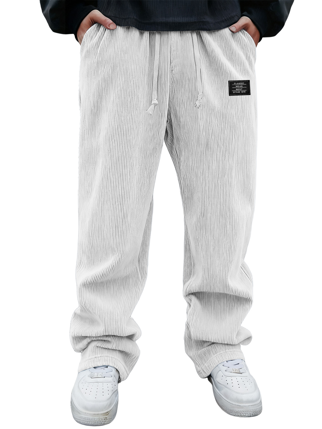 Men's Corduroy Embroidered Logo Casual Loose-fitting Trousers