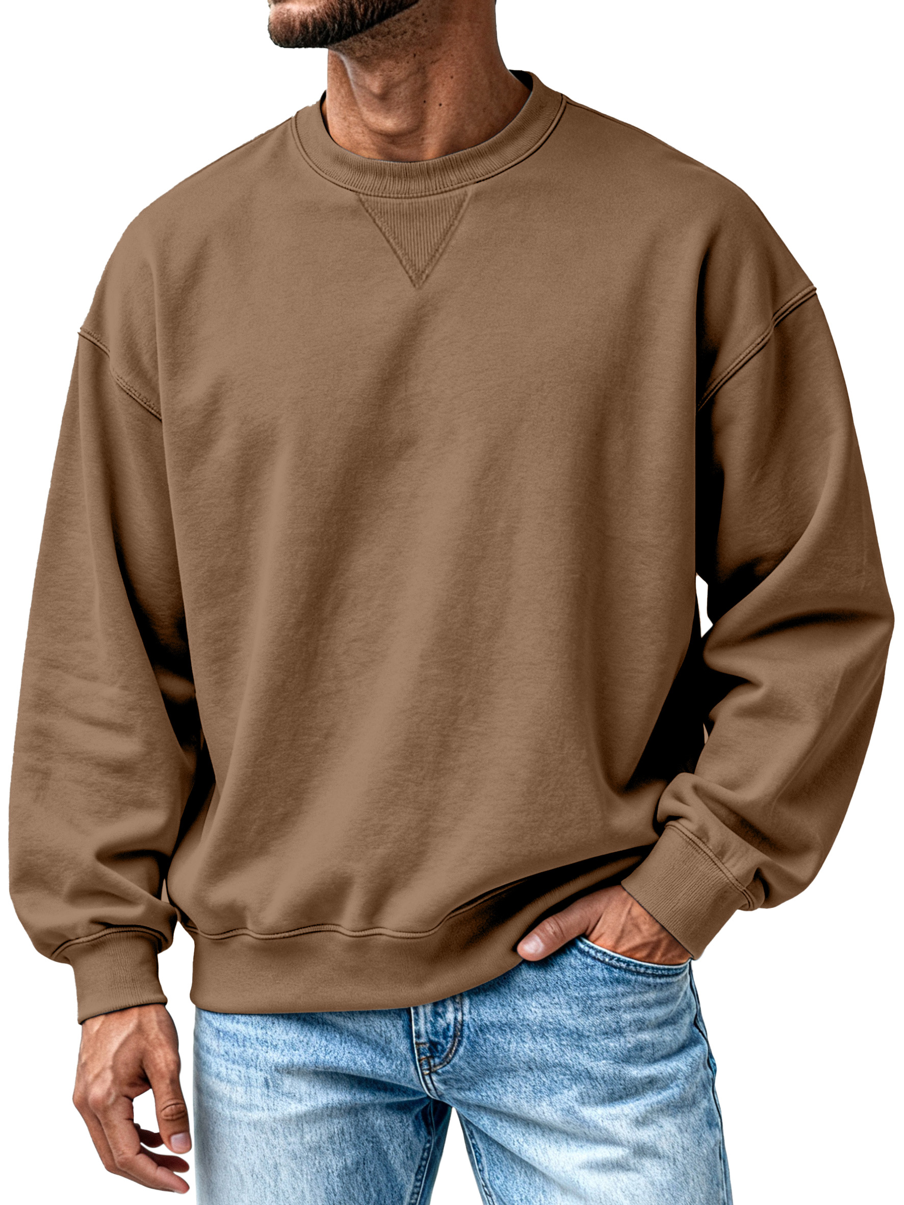Heavyweight Pure Cotton Inverted Triangle Design Comfortable Round Neck Long-sleeved Sweatshirt