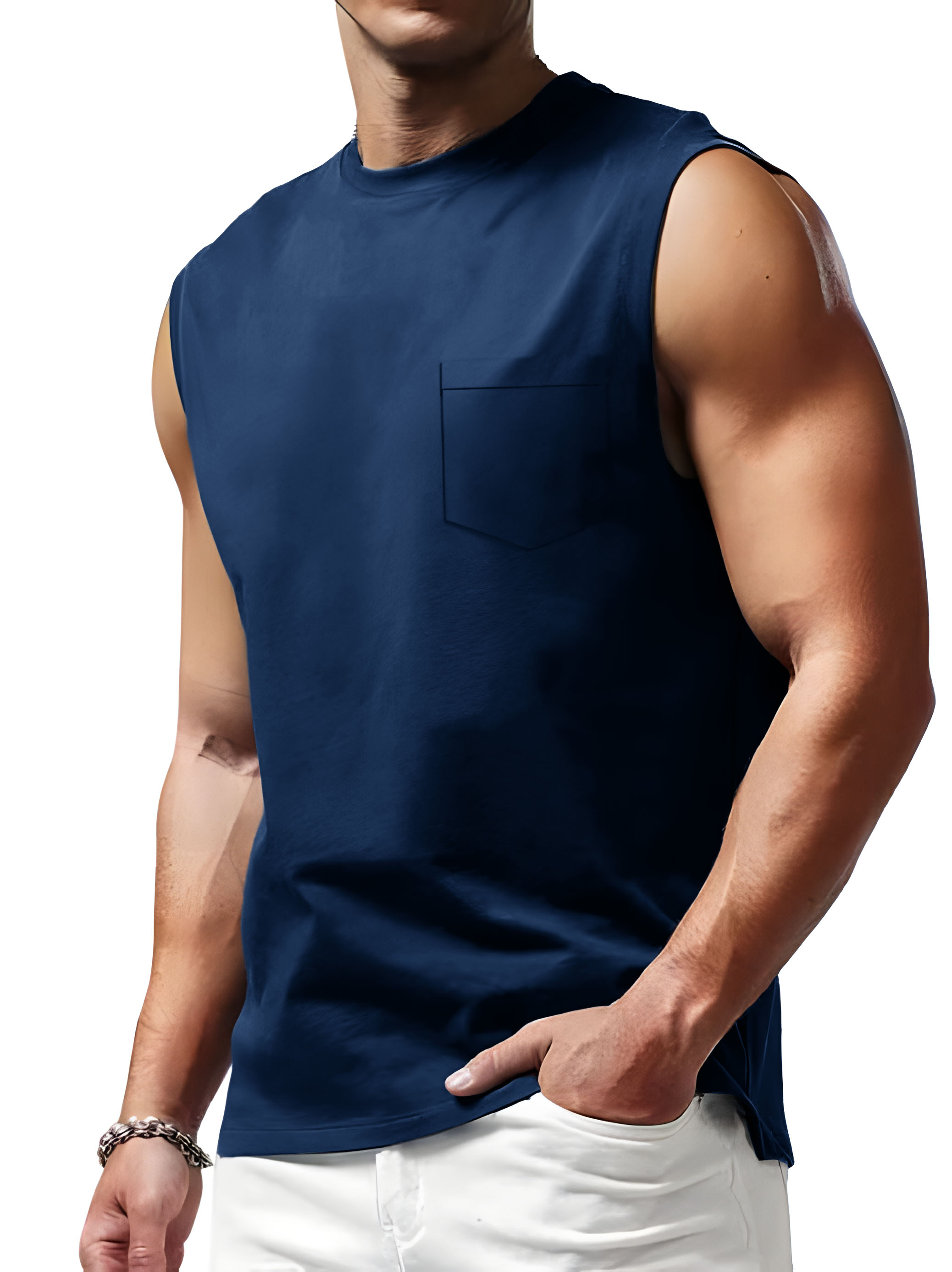 Men's Sports Comfortable Simple Pocket Sleeveless T-Shirt