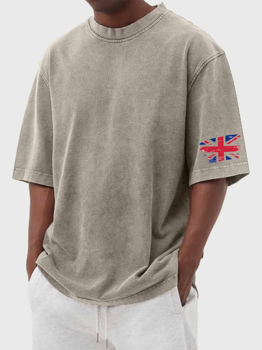 Men's Vintage Washed Union Jack Print Short Sleeve T-Shirt