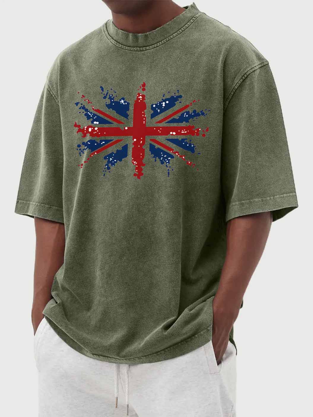 Men's Vintage Washed Union Jack Print Short Sleeve T-Shirt
