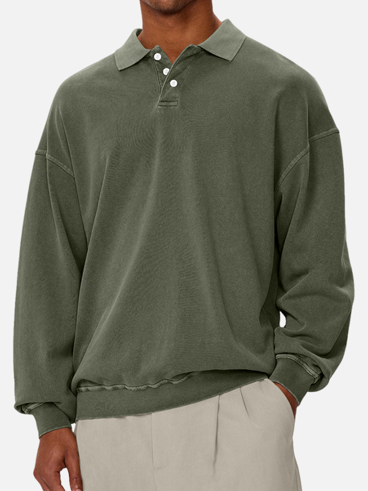 Men's Casual Solid Color Lapel Comfortable Long-sleeved Sweatshirt