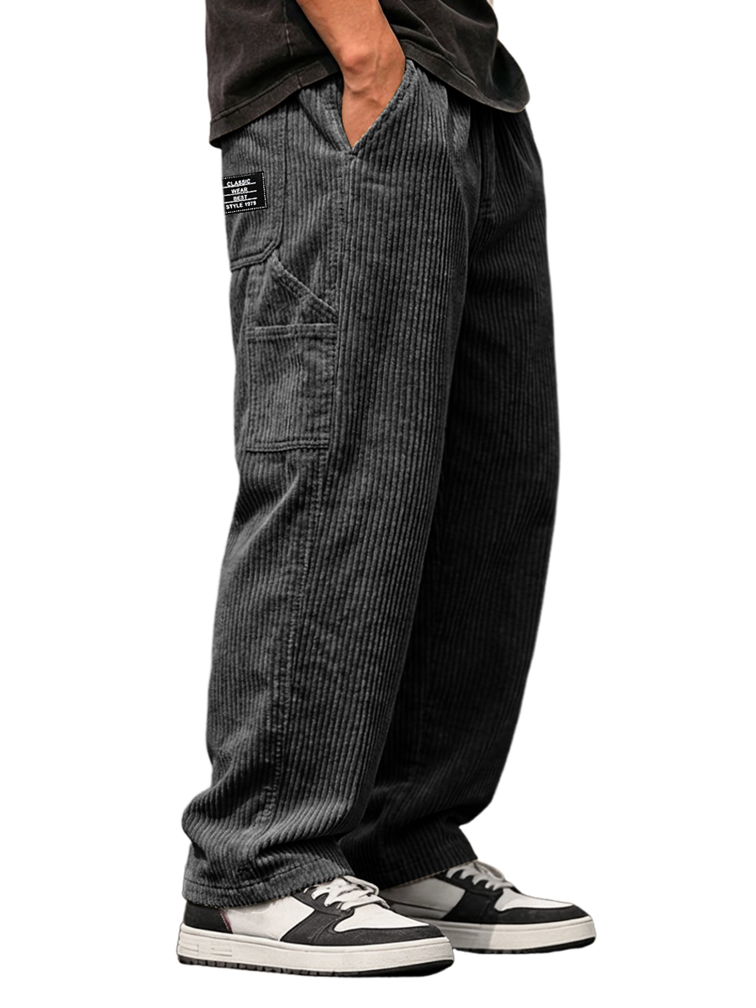 Men's Vintage Corduroy Multi-pocket Casual Work Pants With Embroidered Logo