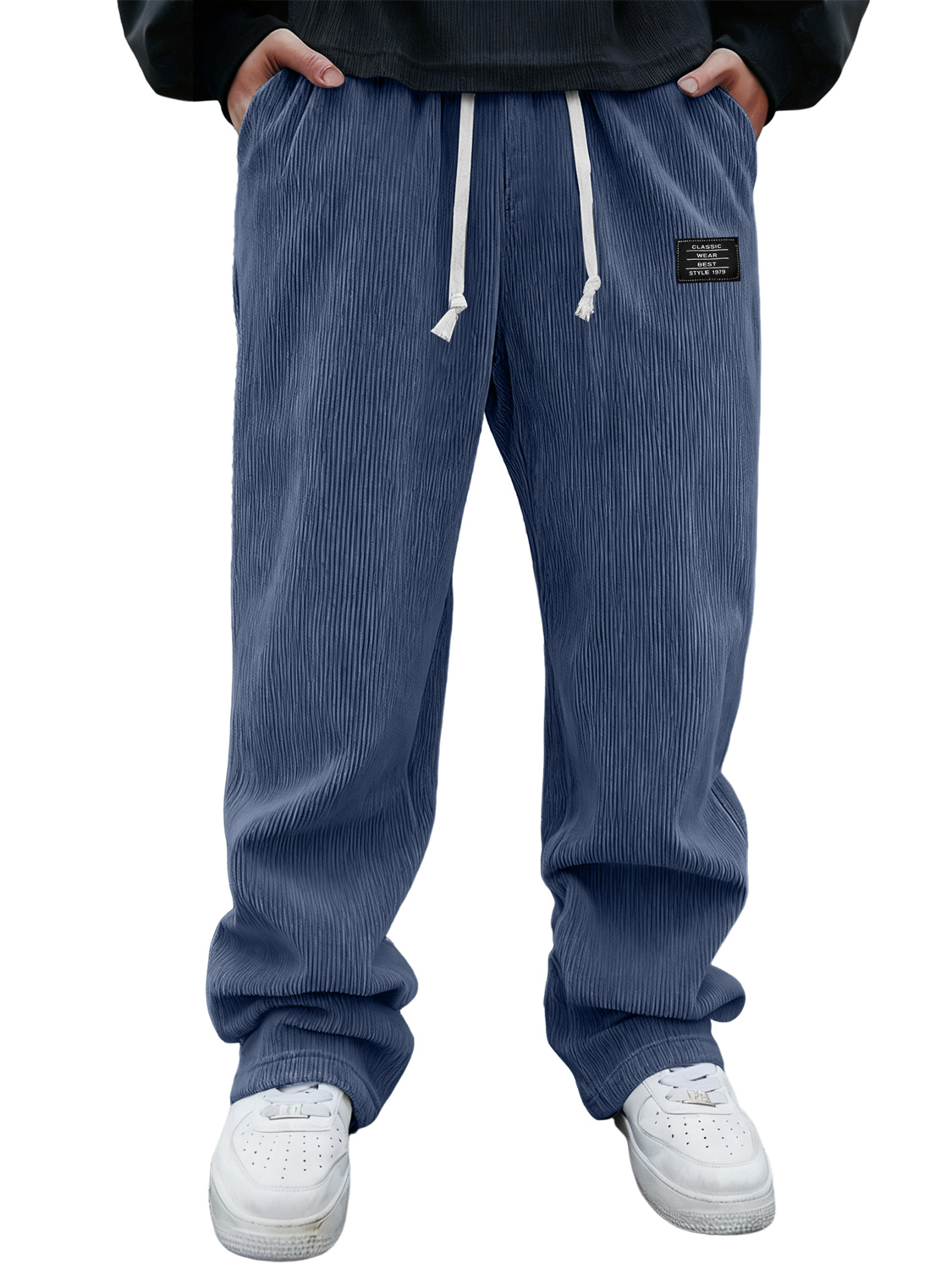Men's Corduroy Embroidered Logo Casual Loose-fitting Trousers