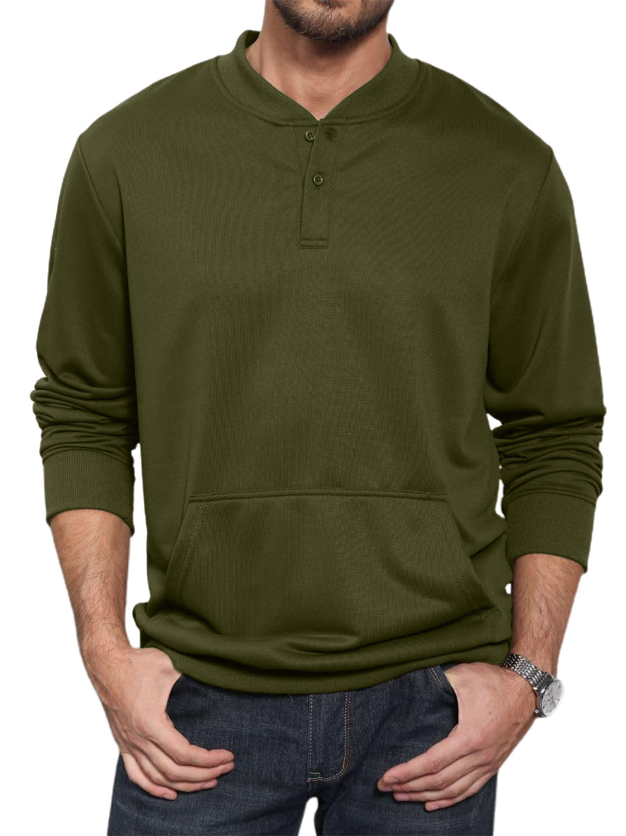 Men's Henley Casual Long Sleeve Warm Stylish Button Pocket Pullover Sweater