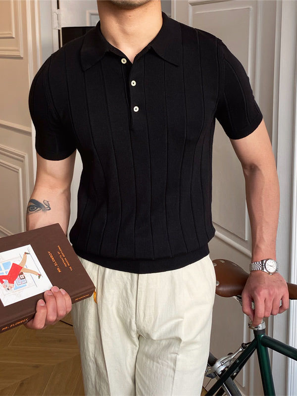 Men's Pleated Elegant Knitted Polo Shirt