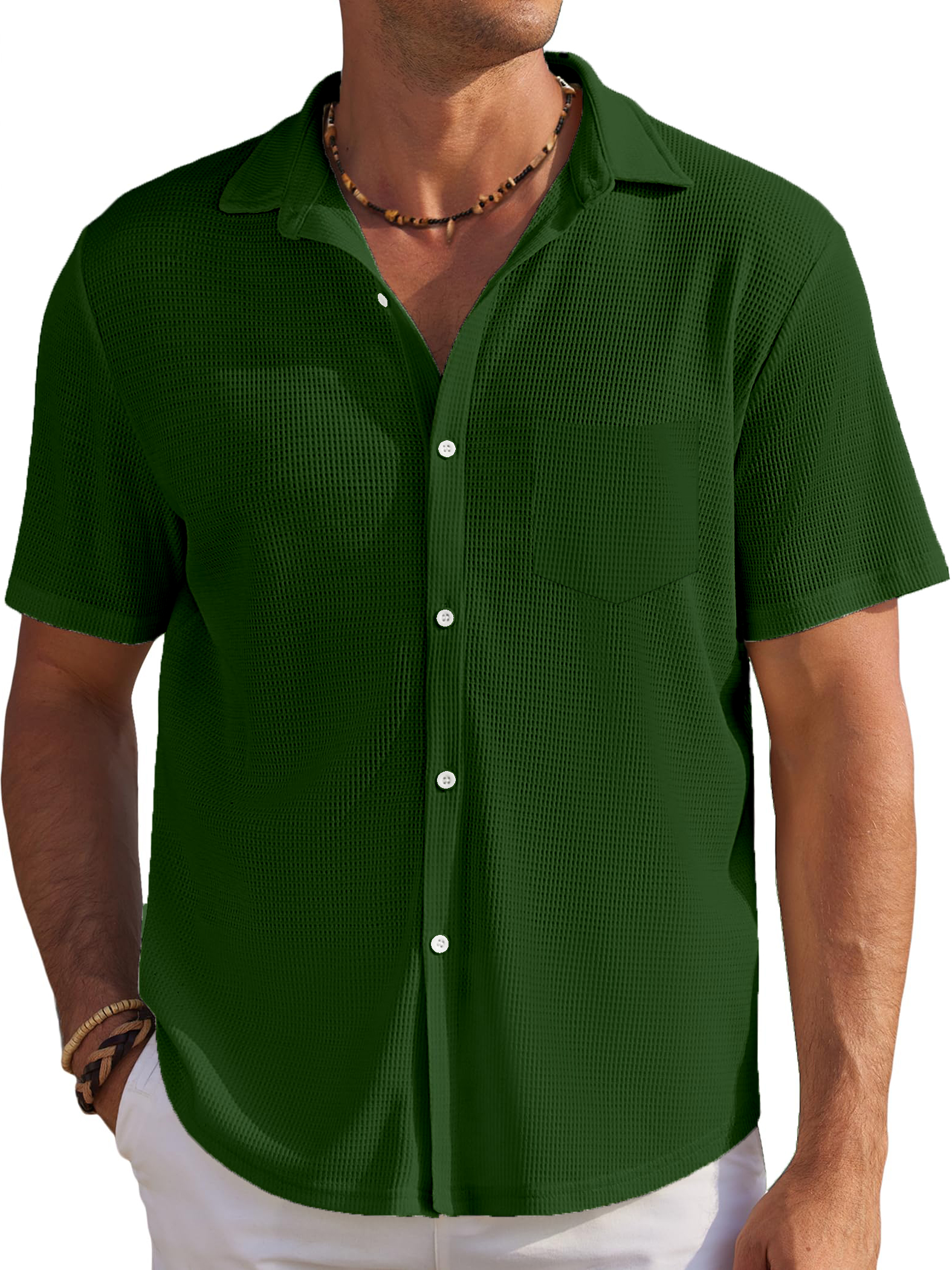 Men's Solid Color Comfortable Waffle Simple Everyday Short Sleeve Shirt